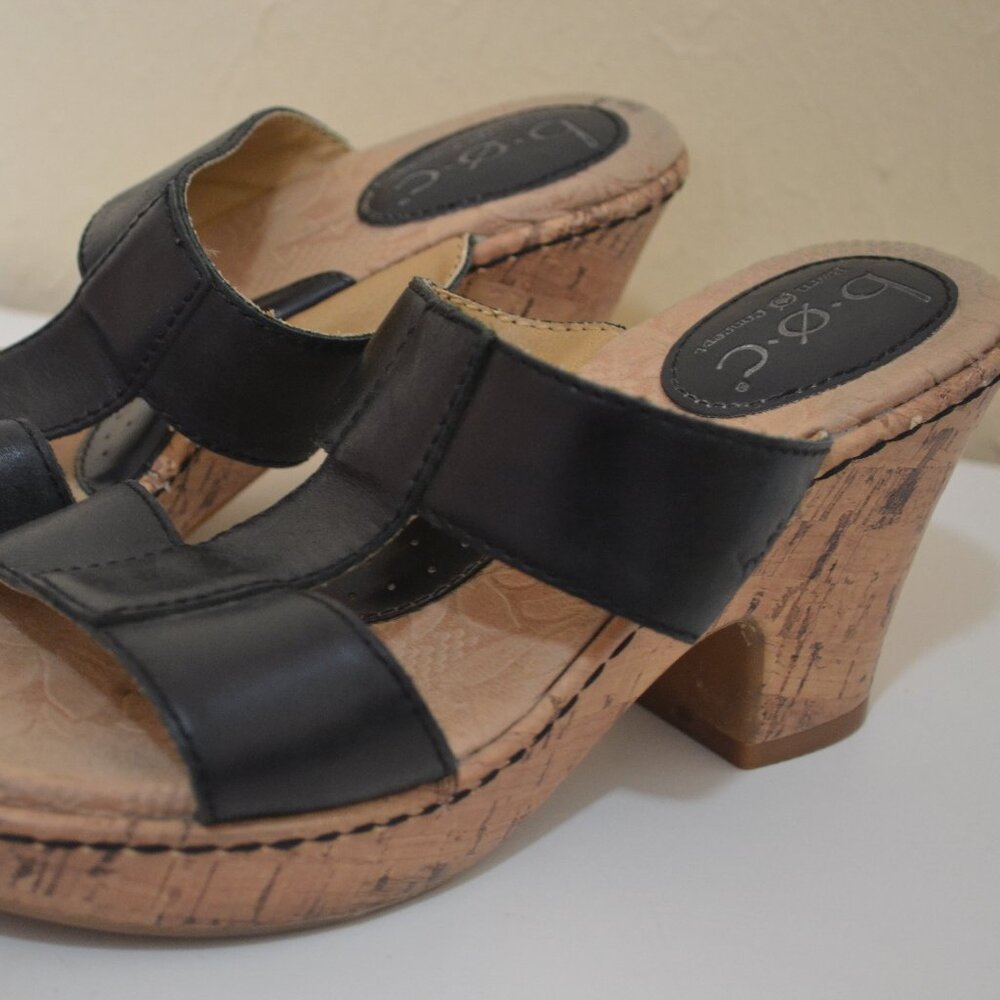 Black Sandal Slides Wood Heel Size 6 - Picture 3 of 7